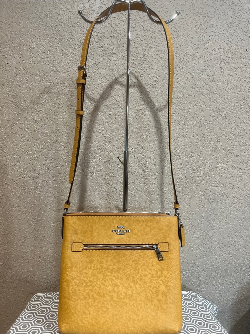 Coach Pebble Leather Crossbody Bag in Mustard Yellow